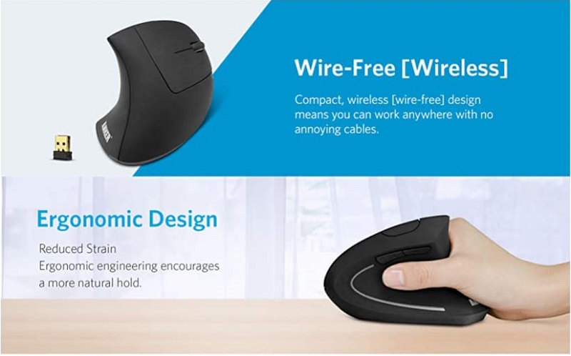 Anker Ergonomic Optical 2.4G Wireless Vertical Mouse 1600 DPI 5 Buttons